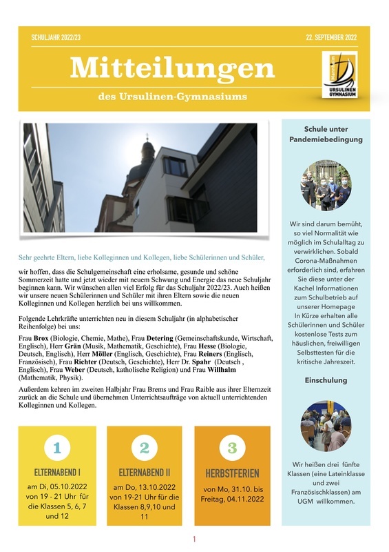 UGM-Mitteilungen der Schulleitung